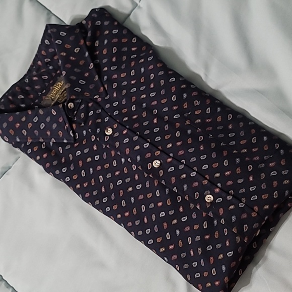 Vintage Viyella Wool/Cotton Blend‎ Micro Paisley Navy LS BD Men's XL